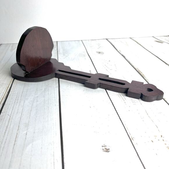 Vintage Banjo Style Shape Solid Wood Shelf Handcrafted Details Dark Brown - Picture 3 of 16